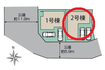 岡崎市若松町大廻　新築分譲住宅　全2棟　2号棟の区画図