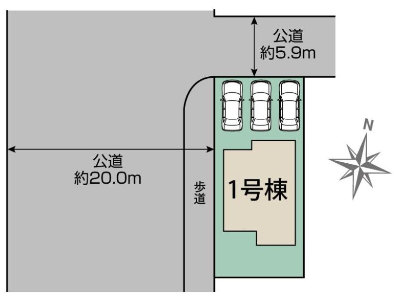 ブルーミングガーデン前橋市六供町１丁目の区画図|駐車場３台ご用意しています！来客時も重宝します♪
並列駐車なので、車の出し入れもしやすいですよ！