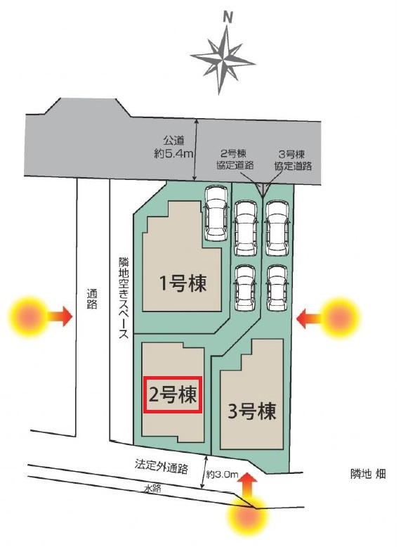 東村山市野口町３丁目・全3棟　新築一戸建　2号棟の区画図|【全3棟・2号棟】土地面積110.87平米（約33.53坪）