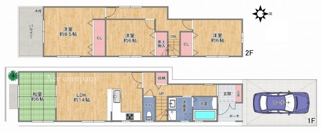【間取り】 | 東大阪市足代1丁目 | 【全居室6帖以上、ゆったり4LDK＋カーポート付】室内リフォーム済み☆床暖房・食洗機・浴室乾燥機・モニターホン完備☆1階天井高約2.6ｍ！防音・断熱効果UP！二重サッシの窓☆南向きワイドバルコニー☆