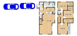 【間取り】 | 並松町　新築分譲住宅　全２区画 | 【２ＳＬＤＫ+ウォークインクローゼットのゆとりある間取り】テレワークのお仕事部屋、子供部屋等、ライフスタイルや家族構成に合わせて多目的にご使用いただけます♪
