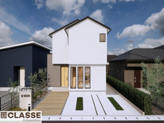 【完成予想図】 | 宇治市槇島町外　売土地　建築条件付き | 参考プランになりますので、お客様のお好みの外観を一緒に作らせていただきます。外壁には、メンテナンスが楽な光セラを採用しており、汚れがつきにくく、色あせもしにくいのでおススメです！