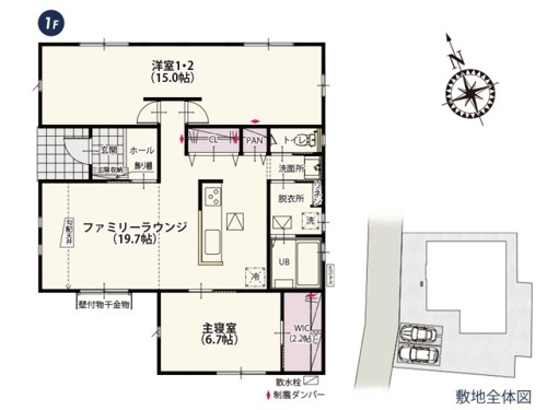 【間取り】 | 洋室1・2は間仕切りを設ければ部屋を分けることもできる空間。セカンドリビングとしても利用できて暮らす人に合わせた使い方ができそう！