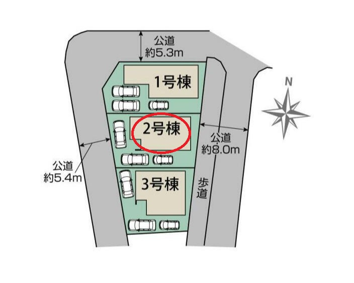 中央区高塚町　全3棟1期　の区画図|3棟のうち真ん中の戸建になります。
