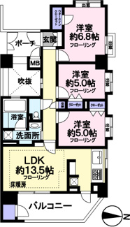 【間取り】 | サンデュエル府中 | 京王線・南武線「分倍河原」駅徒歩9分。ペットと暮らせるお部屋です。