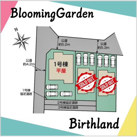 新築戸建・新築建売　みどり市大間々町大間々【長期優良住宅】大間々東小・大間々東中の区画図|カースペース3台※敷地内に電柱及び支線が入る場合がございます。