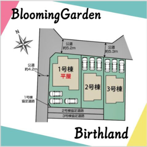 新築戸建・新築建売　みどり市大間々町大間々【長期優良住宅】大間々東小・大間々東中の区画図|カースペース3台※敷地内に電柱及び支線が入る場合がございます。