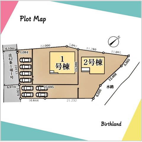 新築戸建・新築建売　鴻巣新井第4　共和小・川里中の区画図|■土地面積：444.77㎡　■建物面積：122.55㎡