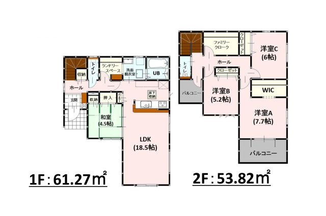 熊本市南区富合町南田尻第2₋2棟(2号棟)の間取り|全居室収納付きで便利です。