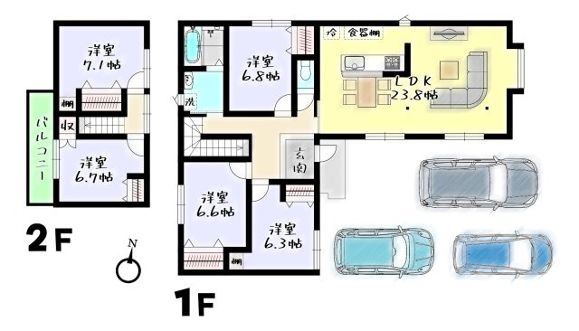 RESET HOUSE－リセットハウス中間市桜台2丁目の間取り|建物約40坪！1階だけで3LDK、2階合わせて5LDKあります♪