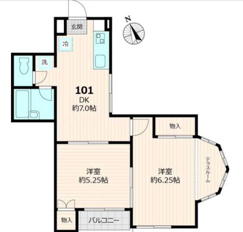 メゾンソレイユ　駅近　角部屋　陽当たり良好の間取り