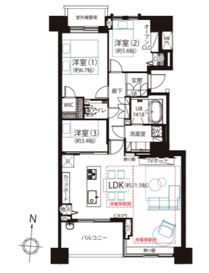 【間取り】 | ★仲介手数料無料★ライオンズスクエア用賀（世田谷区たまがわ花火大会バルコ二ーから鑑賞できます）