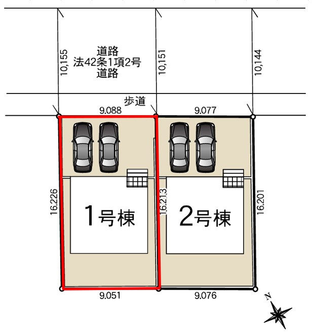 クレイドルガーデン清原台第6　1号棟の区画図|1号棟