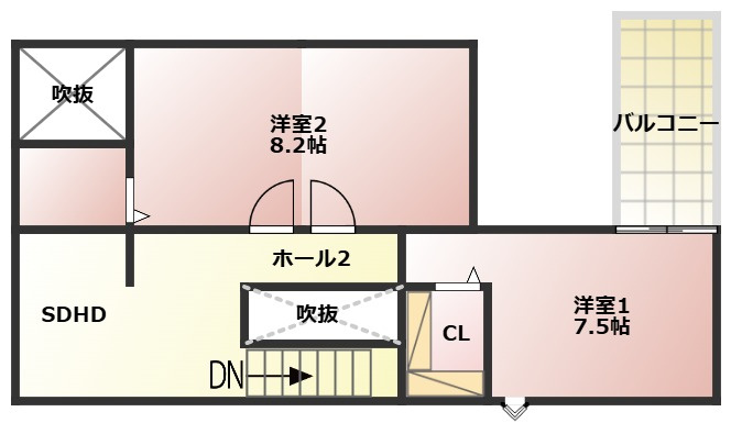 ユナイテッドテラスの間取り|2Fの間取り図になります