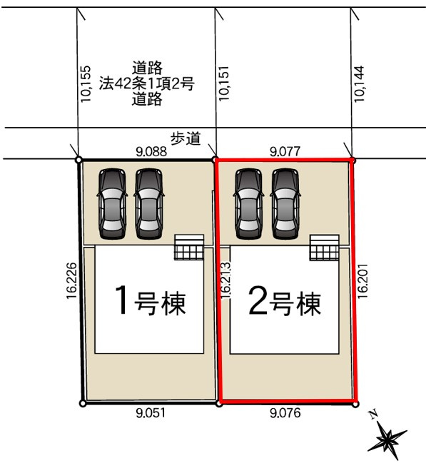 クレイドルガーデン清原台第6　2号棟の区画図|1号棟