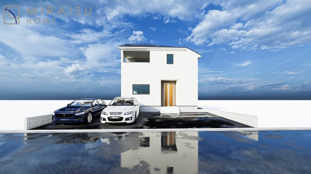 【完成予想図】 | ※イメージ　青く澄み渡った綺麗な空と、陽の光をたっぷりと受ける、そんな新築住宅で新生活をスタートしてみませんか？見学・ご相談等、ミライズホーム(株)までお気軽にご連絡下さい。