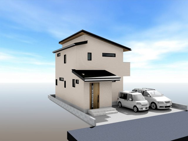 高知市朝倉本町（中）新築住宅の外観パース|駐車スペース２台分
