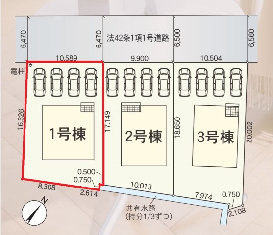 【仲介手数料無料／大治町】大治町八ツ屋第3　クレイドルガーデン　新築戸建　1号棟の区画図