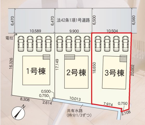 【仲介手数料無料／大治町】大治町八ツ屋第3　クレイドルガーデン　新築戸建　3号棟の区画図