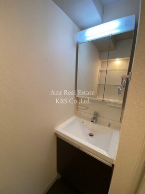 【洗面所】 | プランドール江戸堀 | 2面鏡付きシャンプードレッサー！棚があるので便利ですね！
