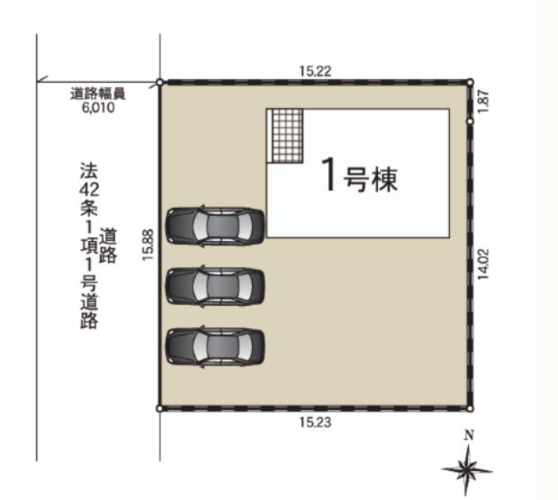 グレイドルガーデン大田原市薄葉第3　の区画図|敷地面積：232.10㎡(70坪)　駐車並列3台可能。
前面道路は6ｍ以上で入出庫も安心です。