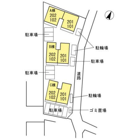 熊本市東区長嶺西２丁目のアパートの区画図