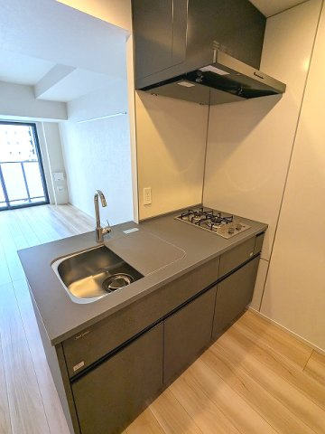 LEFOND PROGRES上野御徒町のキッチン|ガス2口システムカウンターキッチン、料理しやすいシンクカバー付です