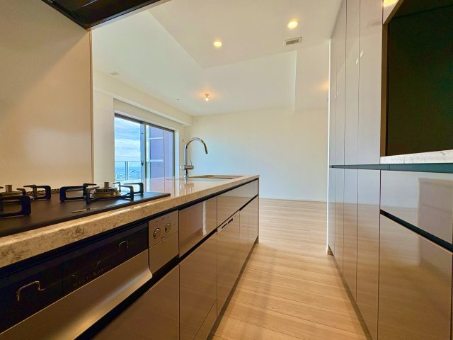 SKY DUO PARK VILLAGE T棟  47階のキッチン|収納スペースが豊富なキッチンです。食洗機、ディスポーザー、浄水器、カップボードが設置されています。