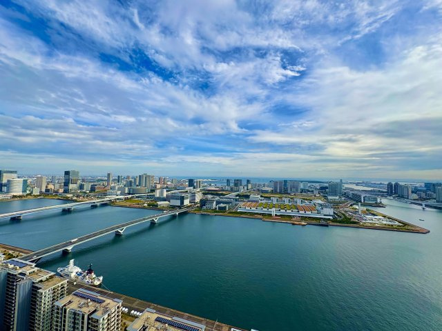 SKY DUO PARK VILLAGE T棟  47階の展望|豊洲方向を望み、オーシャンビューが広がる眺望です。