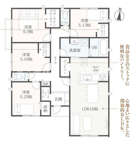 【間取り】 | 磐田市掛塚 2期 新築一戸建て | 効率的かつ暮らしのことをしっかり考えた間取りです