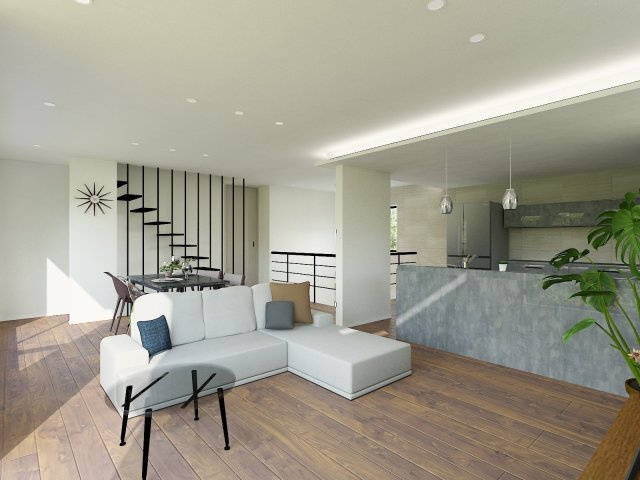 KOSHIGOE DESIGNER’S HOUSE – 鎌倉・腰越の海と暮らすモダン邸宅 –の居間・リビング