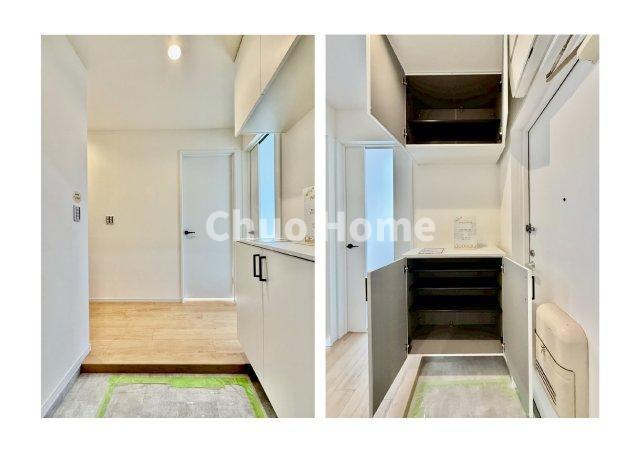 スカイウェイ立石の玄関|【玄関】玄関には大型のシューズクローゼットを設置しておりますのでいつでもスッキリりとした空間を保てます。玄関周りを清潔に使うのはとても大事なことですよね。