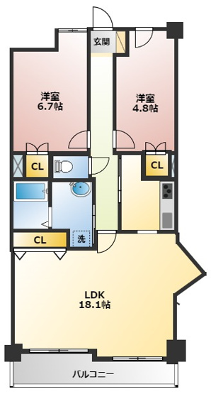 【間取り】 | クレール矢沢 | 南向き！日当たり良好な2LDKの間取りです