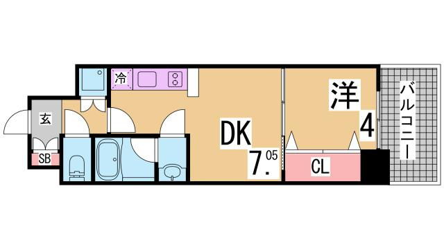 神戸市兵庫区三川口町１丁目の賃貸マンションの間取り
