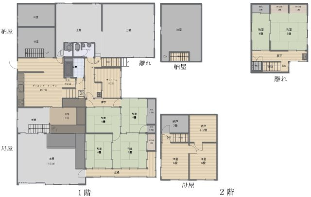 鏡野町古川　中古住宅　8DK＋2S ＋離れ・納屋の間取り
