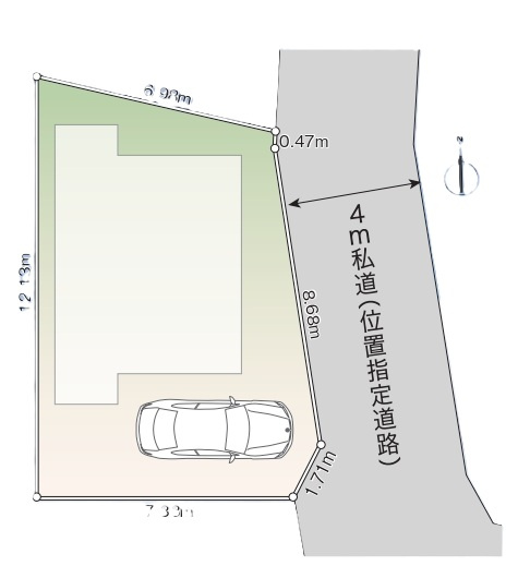 所沢市北中3丁目・全1棟　新築一戸建　～全室2面採光～の区画図|駐車1台可能です。