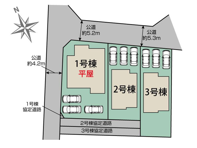 新築　みどり市大間々町大間々全3棟　Blooming　Garden　2号棟の区画図|2号棟　区画図　北側接道幅員約6.2ｍ	
	
