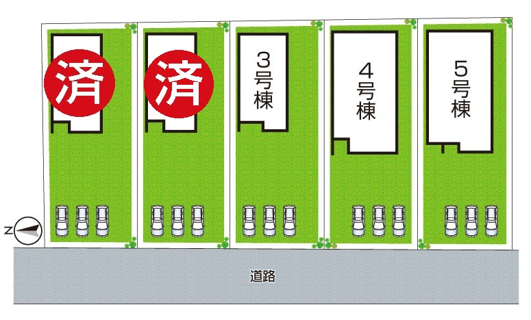 1(土)2(日)現地案内可能！　桜井市大豆越の区画図|全5区画