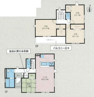 【間取り】 | 綾瀬市寺尾本町1丁目  4号棟 2期 | 都市ガス　Ｗロックカードキー　1階掃き出し窓シャッター付　南向きバルコニー　浴室乾燥機+窓　全居室収納