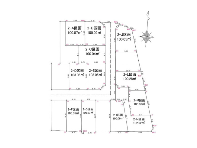 【土地図】 | 新座市石神4丁目　建築条件無売地　全14区画　(保谷店) | 2-E区画/約31坪の土地に理想の住まいを建築可能！
保育園、幼稚園、小中学校が徒歩15分圏内に揃い子育て環境良好です。