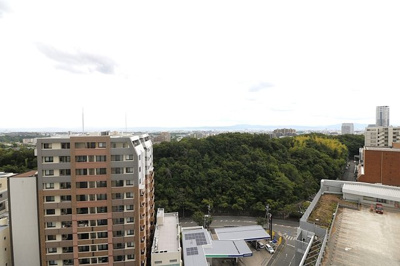 【展望】 | シティゲートタワー千里中央 | 26階建ての15階部分。高層階につき見晴らしも良好！季節の移り変わりを感じられる木々も目に入りますね。