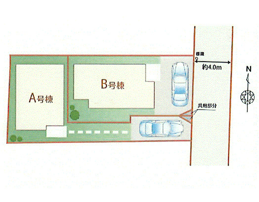 立川市砂川町１丁目　新作戸建全2棟の区画図