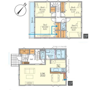 【間取り】 | 藤沢市善行6丁目  2号棟 1期 | 都市ガス　網戸標準仕様　シャッター1箇所付　Ｗロックディンプルキー　二部屋から行き来できるバルコニー　食洗器・浄水器　浴室乾燥機+窓　全居室収納