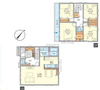 【間取り】 | 藤沢市善行6丁目  3号棟 1期 | 都市ガス　網戸標準仕様　シャッター1箇所付　Ｗロックディンプルキー　二部屋から行き来できるバルコニー　食洗器・浄水器　浴室乾燥機+窓　全居室収納