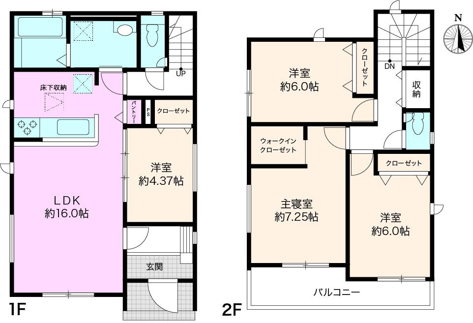 土佐市高岡町甲　2号棟　新築戸建（全2区画）の間取り|建物面積　98.74㎡（約29.86坪）