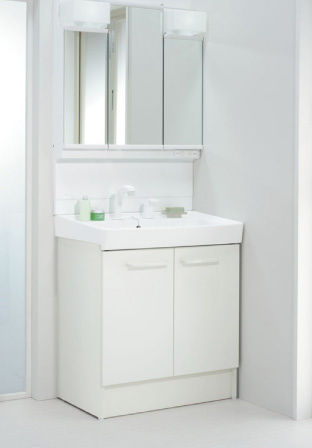 仲介手数料不要　リナージュ北区八景水谷3丁目第1期【城北小・中】の独立洗面台|三面鏡付き洗面洗髪化粧台
三面鏡の裏側に収納スペースを設置。化粧品や洗面小物などをすっきりと収納できます。