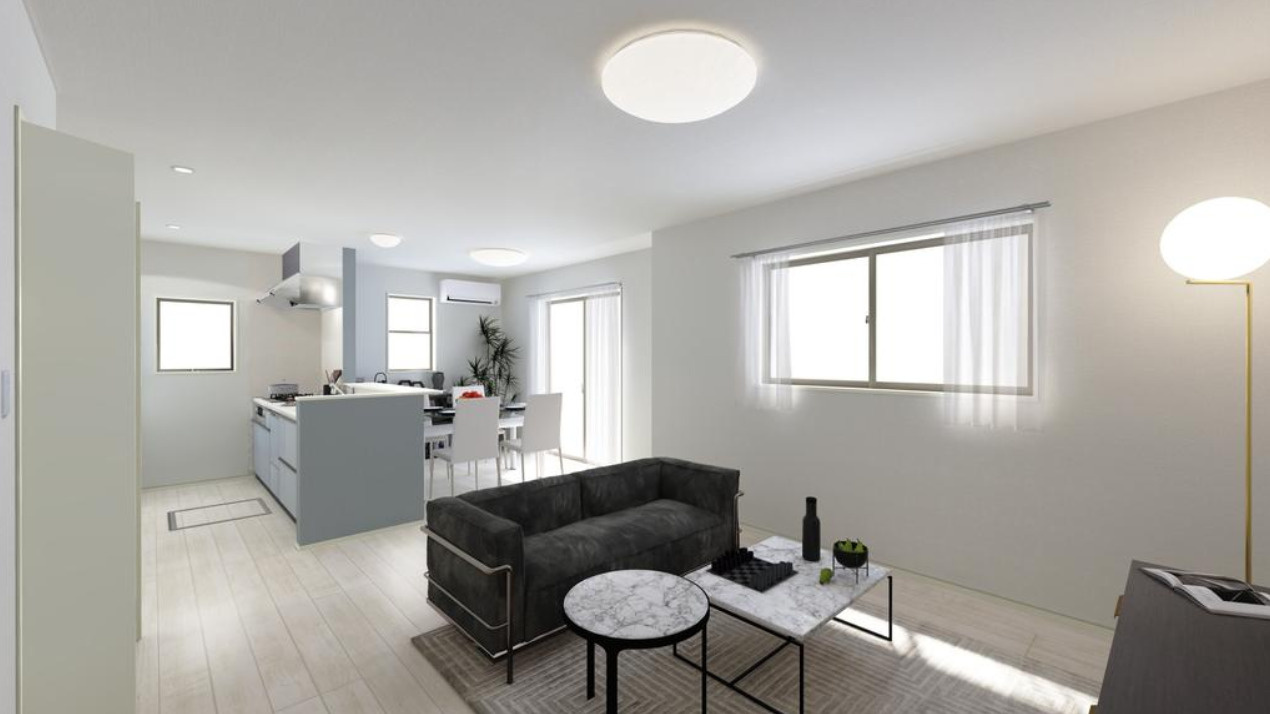 横浜市戸塚区戸塚町 新築戸建て【仲介手数料無料】カースペース2台の居間・リビング