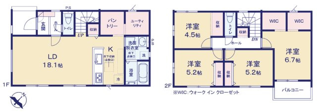所沢市三ケ島5丁目・全1棟　新築一戸建　の間取り|収納スペース豊富な4LDKの間取りです。