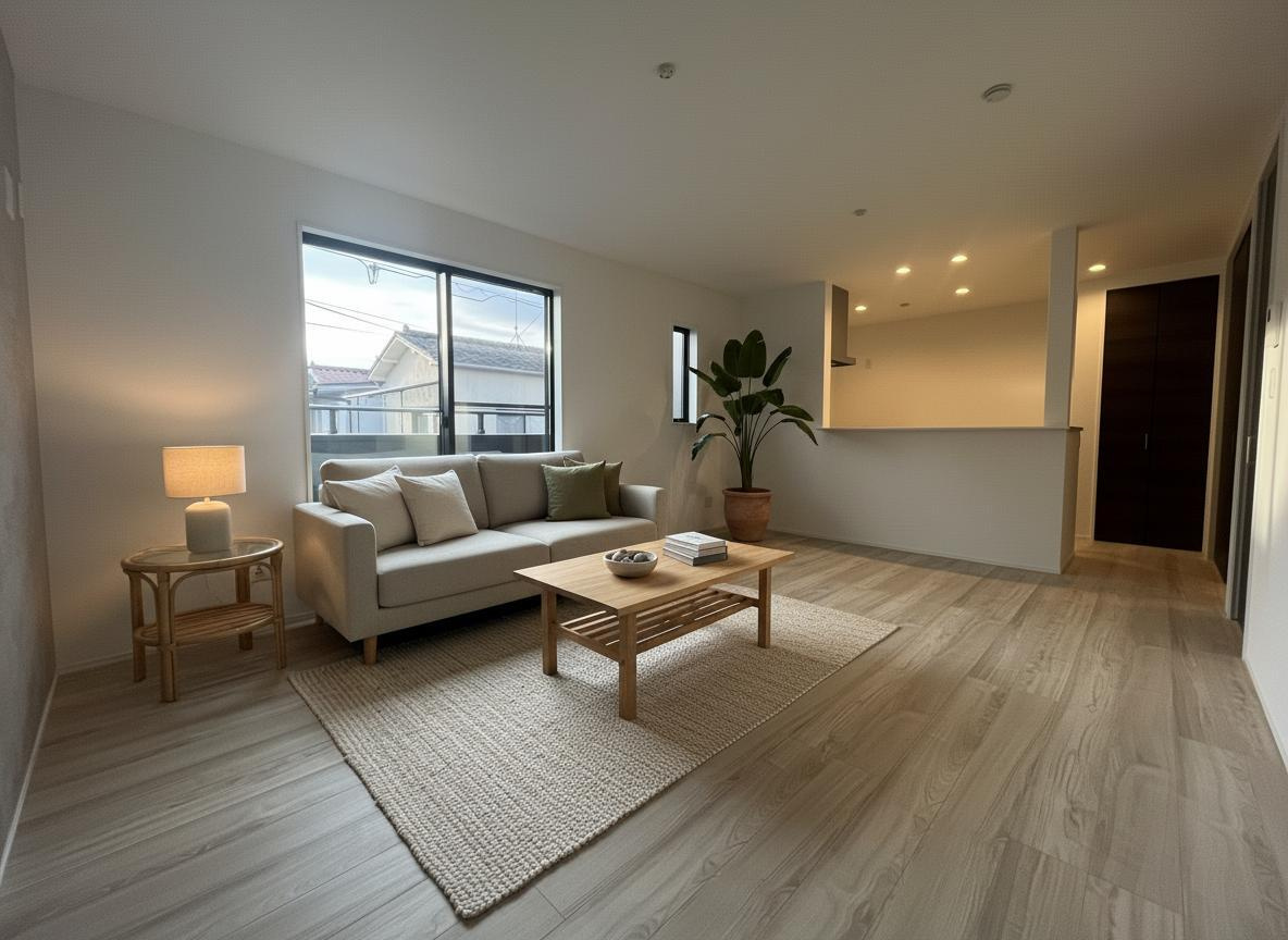 所沢市榎町の居間・リビング|家族が集まるリビングは、15.7帖あります。※家具はCGです。