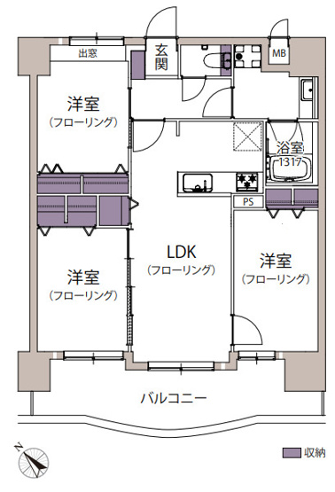 【間取り】 | ライオンズプラザ平尾 | 9月に全面リフォーム完了しています。南西向きの大きなバルコニーのある3LDKで室内も明るいです